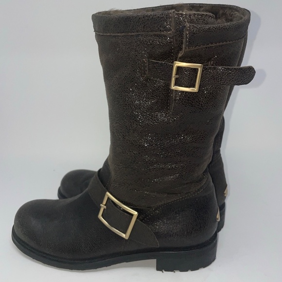 Jimmy Choo COARSE METALLIC LEATHER-GOL engineer boots used women shoe size 36 - Picture 3 of 5